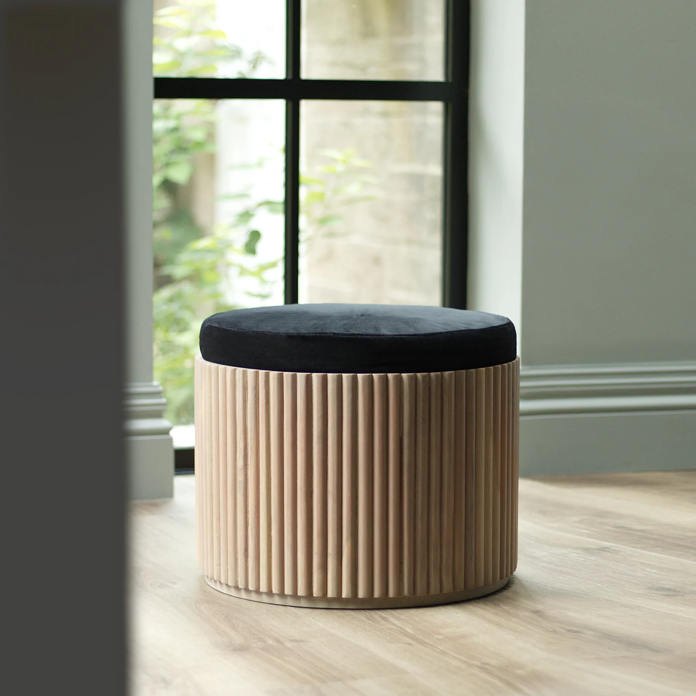 Kraft Black Velvet Pouffe - Image 2
