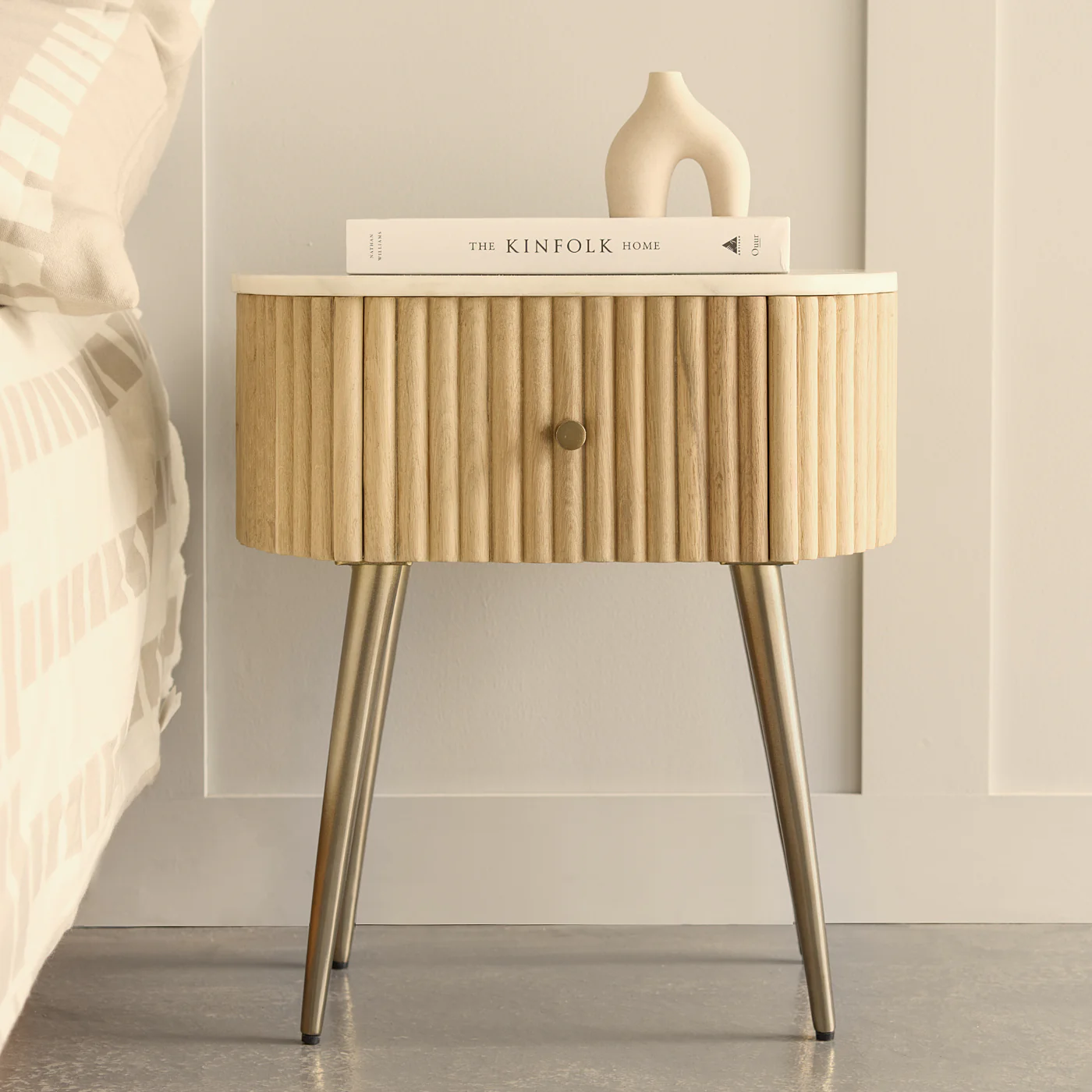 Gunhild Ribbed Oak Bedside Table - Image 7